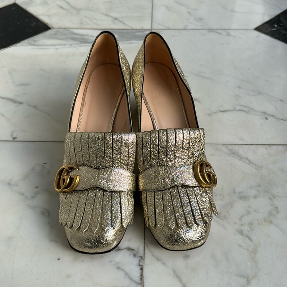 GUCCI Loafers Galassia GG Marmont Fringe - Picture 1 of 9